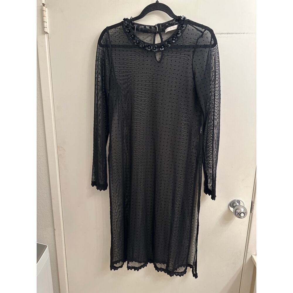 Zara Trafaluc Sheer Swiss Dot Embellished Collar Dress Whimsigoth Sheer Core‎ M